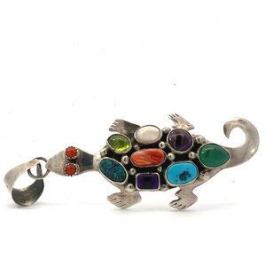 Navajo Sterling Silver Emer Thompson Multi-Stone Lizard Pendant